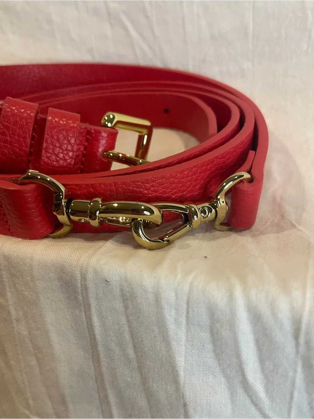 Red Leather Like Skinny Belt Gold Hardware Equestrian Preppy Quiet Luxury XXL